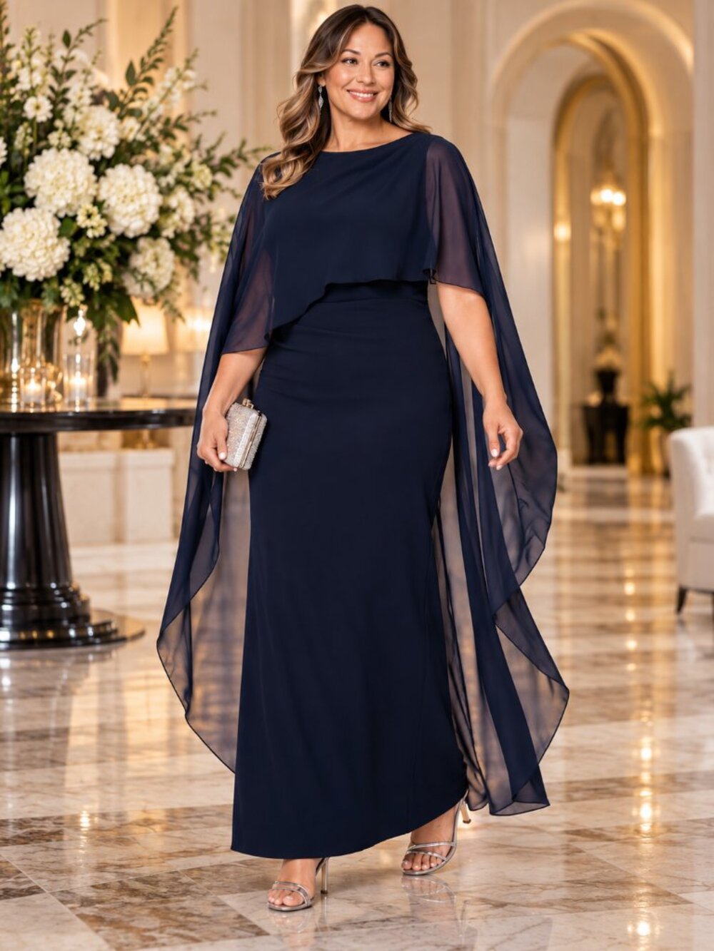 XSCAPE Navy Cape Overlay Formal Evening Gown Plus Size 22W NWT - Picture 2 of 7